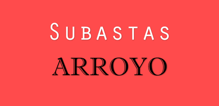 Logo de Subastas Arroyo sobre fondo rojo