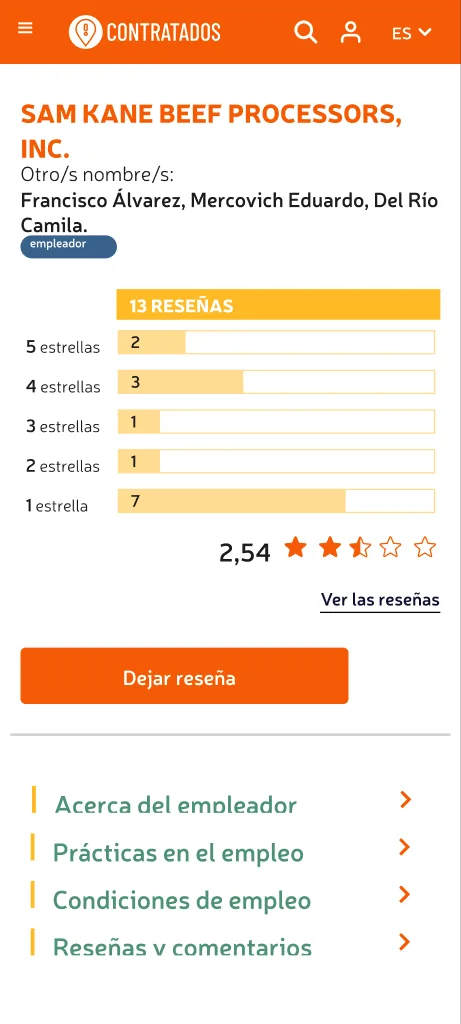 Contratados: perfil de un empleador con reseñas
