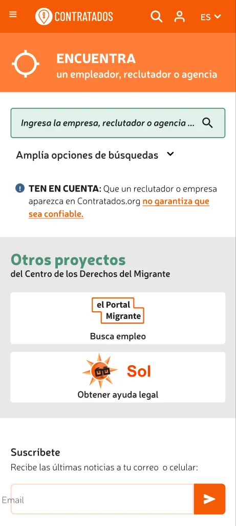 Contratados: pantalla Encuentra, búsqueda de empleadores