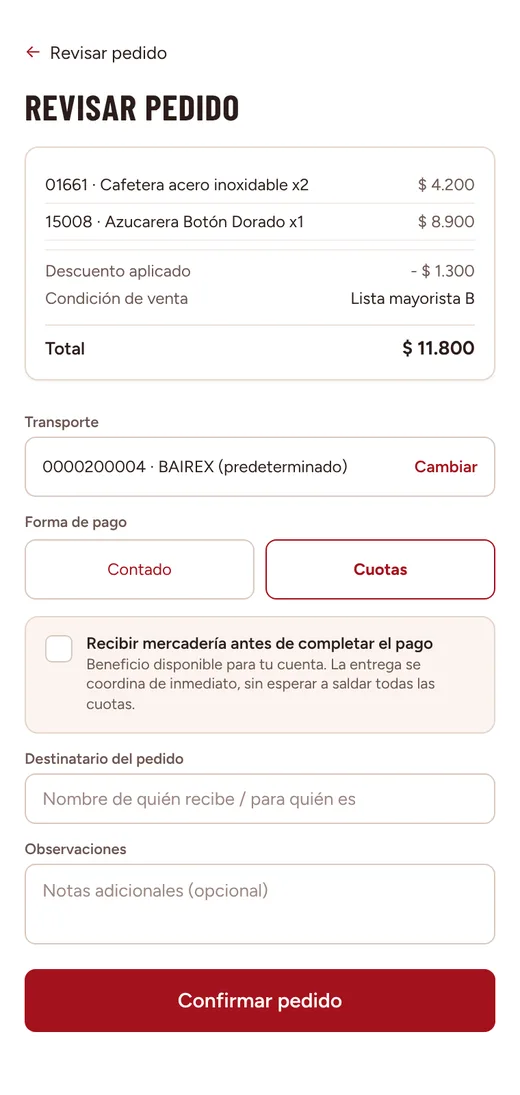 Revisar pedido en mobile