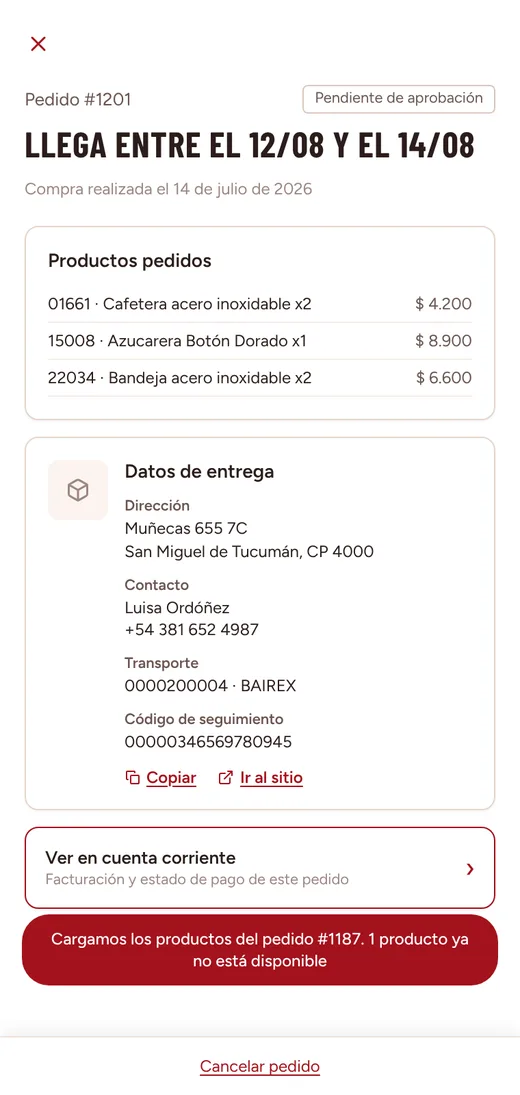 Detalle de pedido en mobile